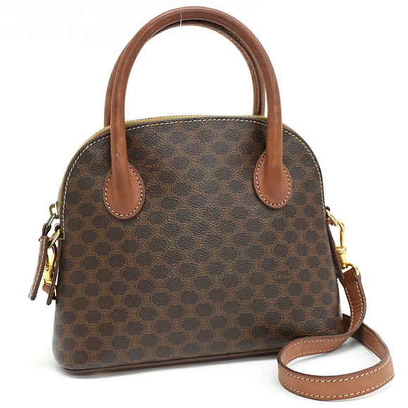 Celine Macadam Leather 2way Shoulder Handbag Brown - Picture 1 of 9